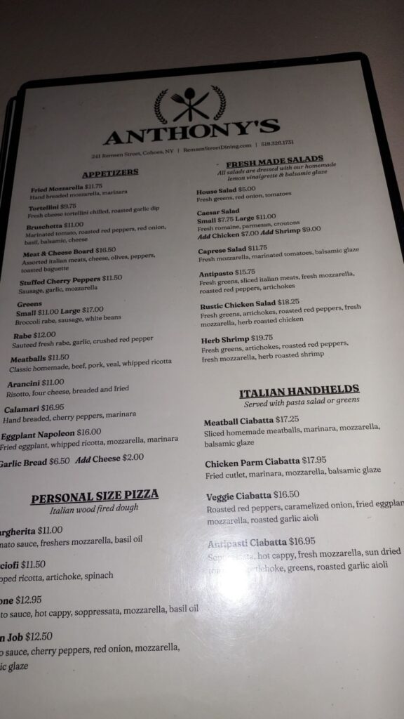 Anthony’s Italian Restaurant Menu 2
