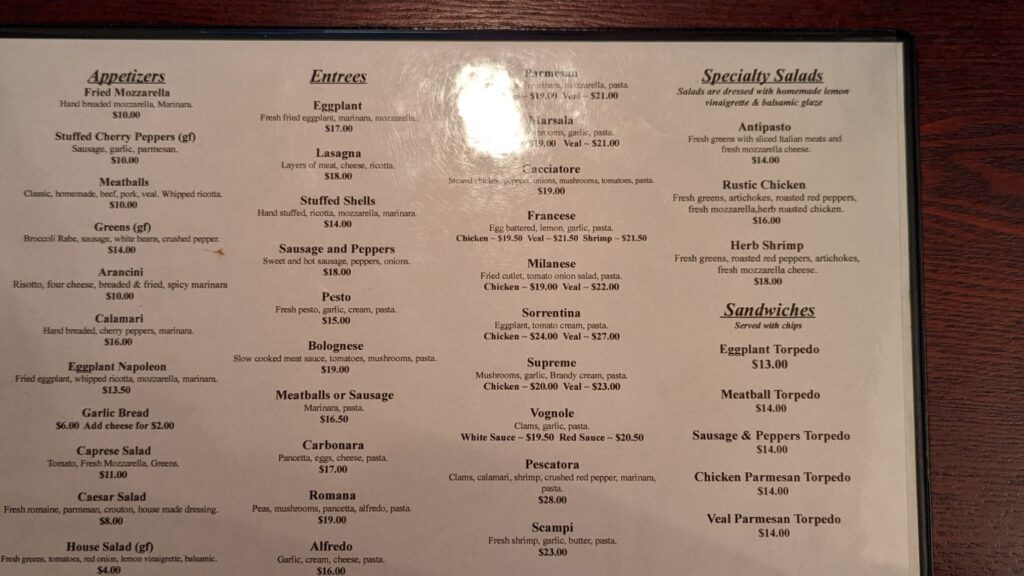 Anthony’s Italian Restaurant Menu 3